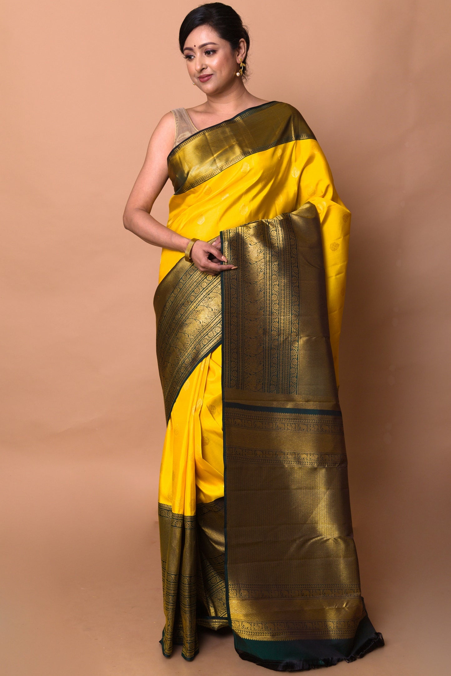Kanchipuram Silk Butta Yellow Saree