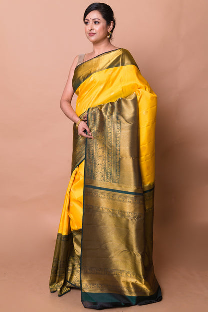 Kanchipuram Silk Butta Yellow Saree