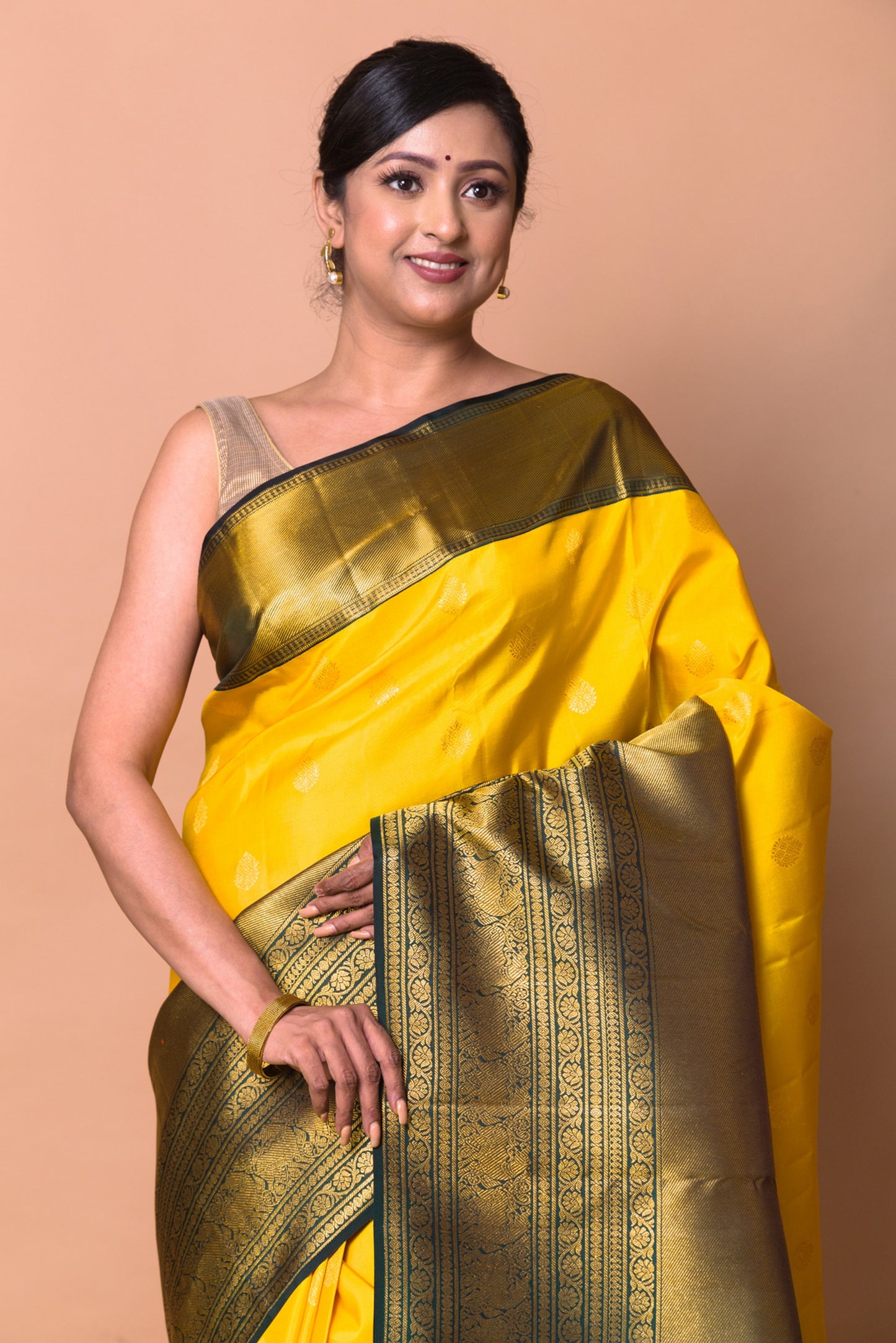 Kanchipuram Silk Butta Yellow Saree