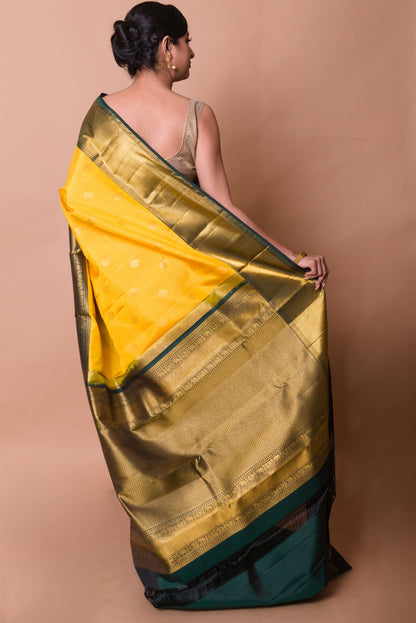 Kanchipuram Silk Butta Yellow Saree