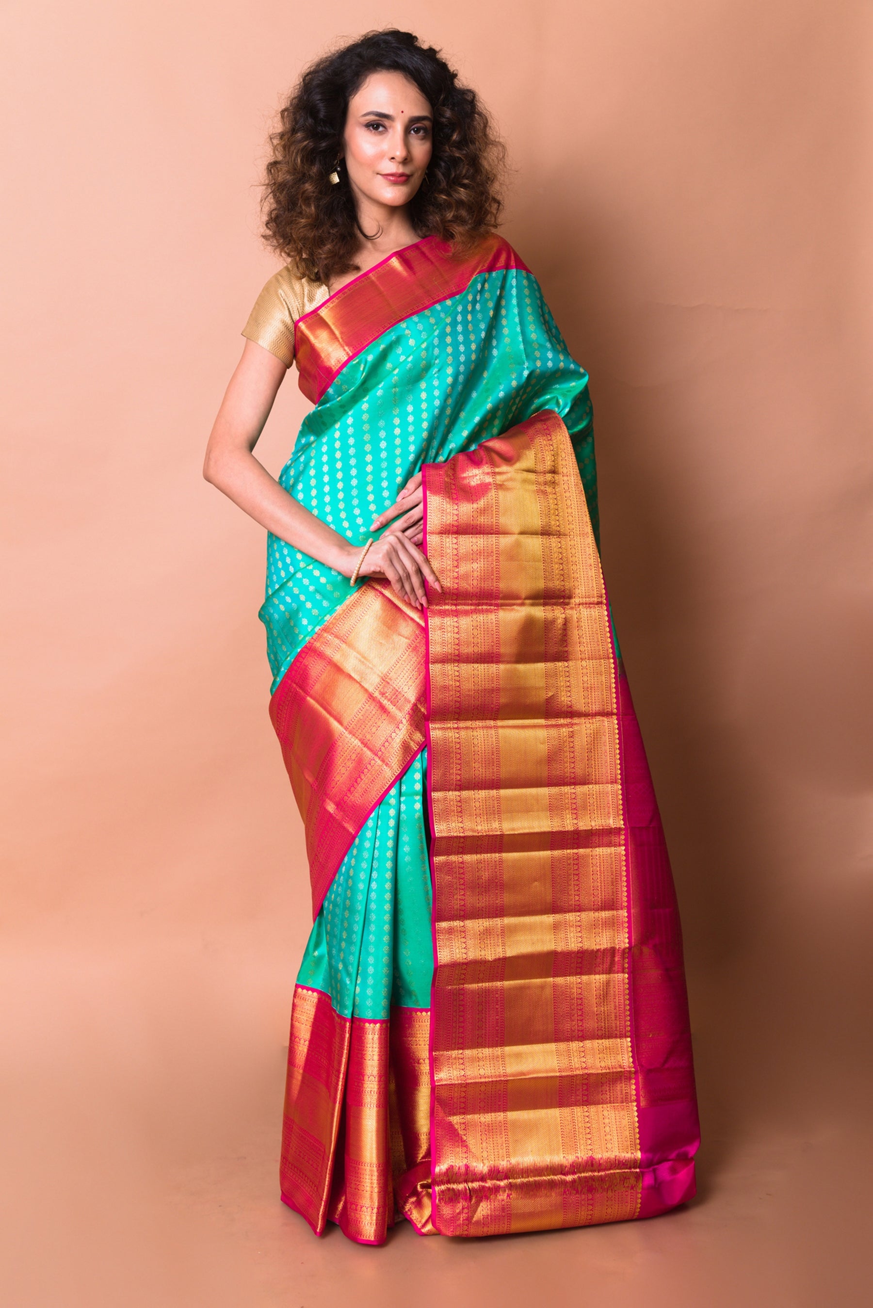 Kanchipuram Silk Butta Sea Blue Saree