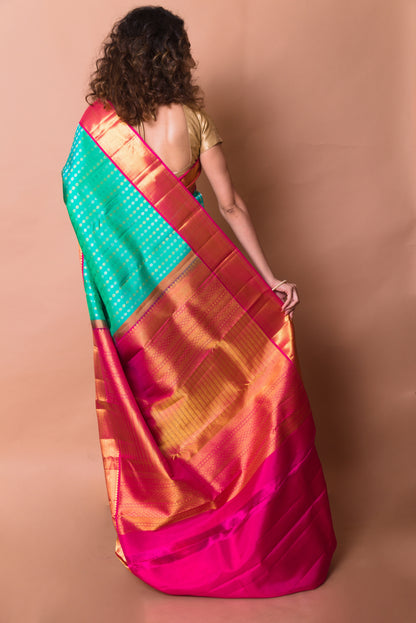Kanchipuram Silk Butta Sea Blue Saree