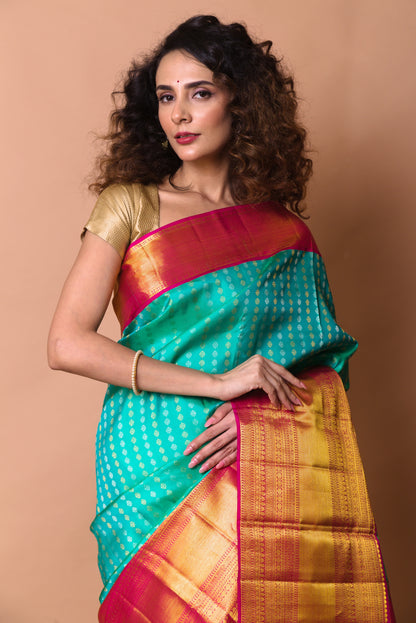 Kanchipuram Silk Butta Sea Blue Saree