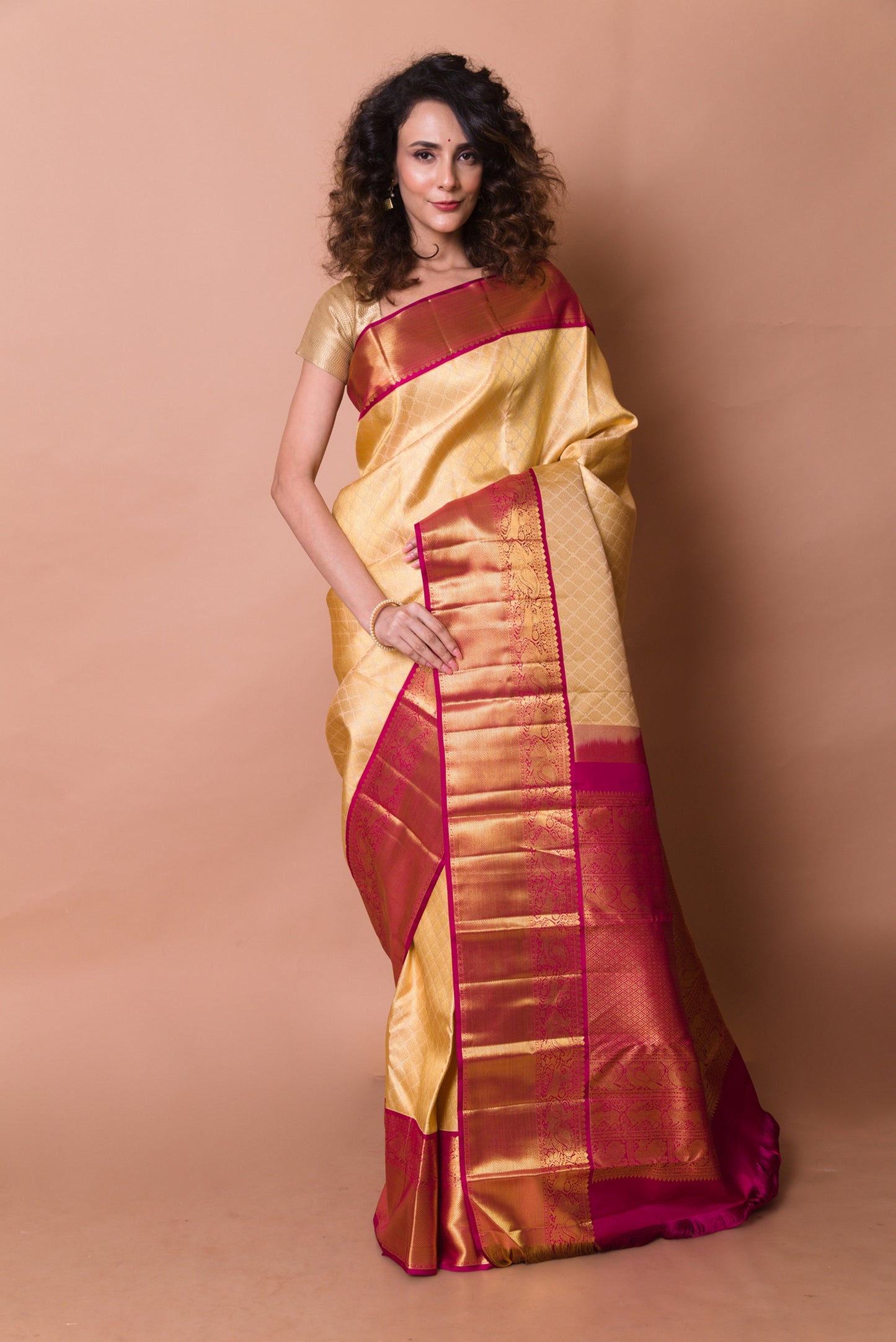 Kanchipuram Silk Brocade Cream Saree