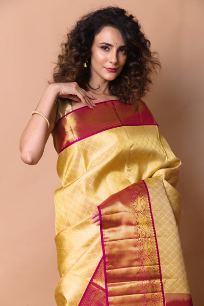 Kanchipuram Silk Brocade Cream Saree