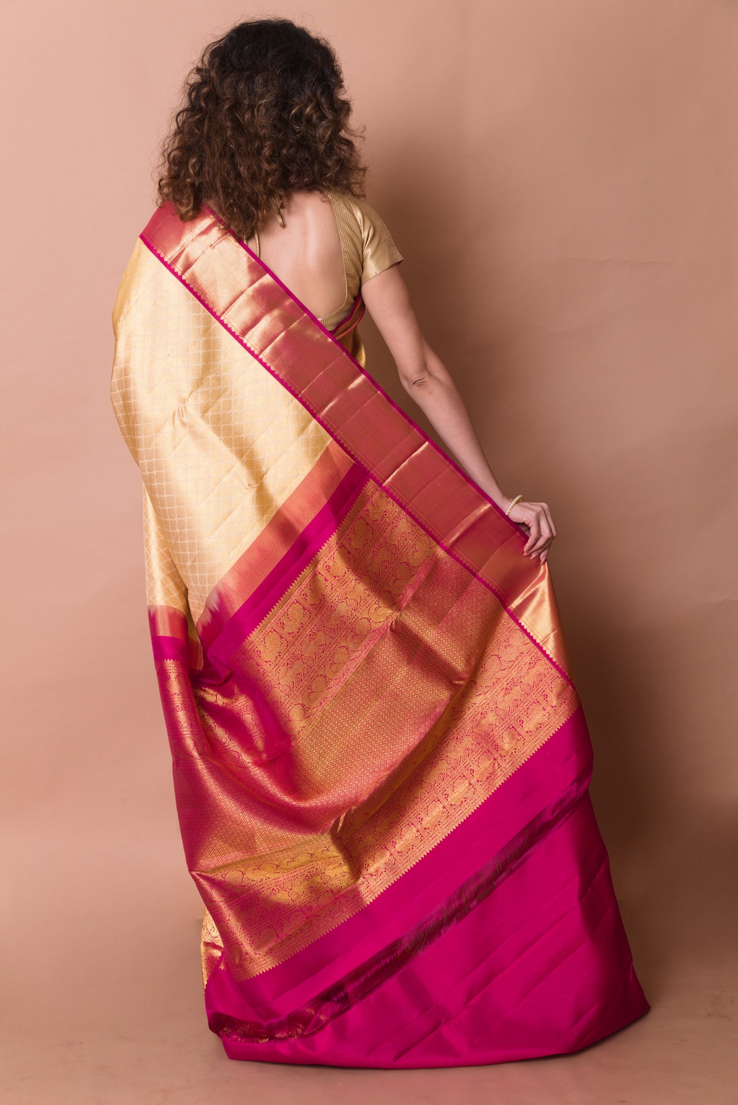 Kanchipuram Silk Brocade Cream Saree