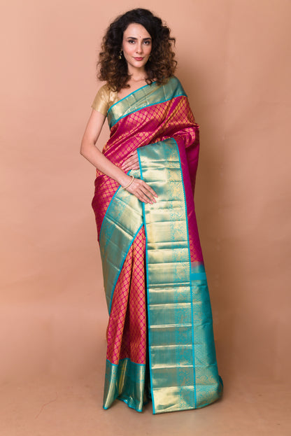 Kanchipuram Silk Brocade Pink Saree