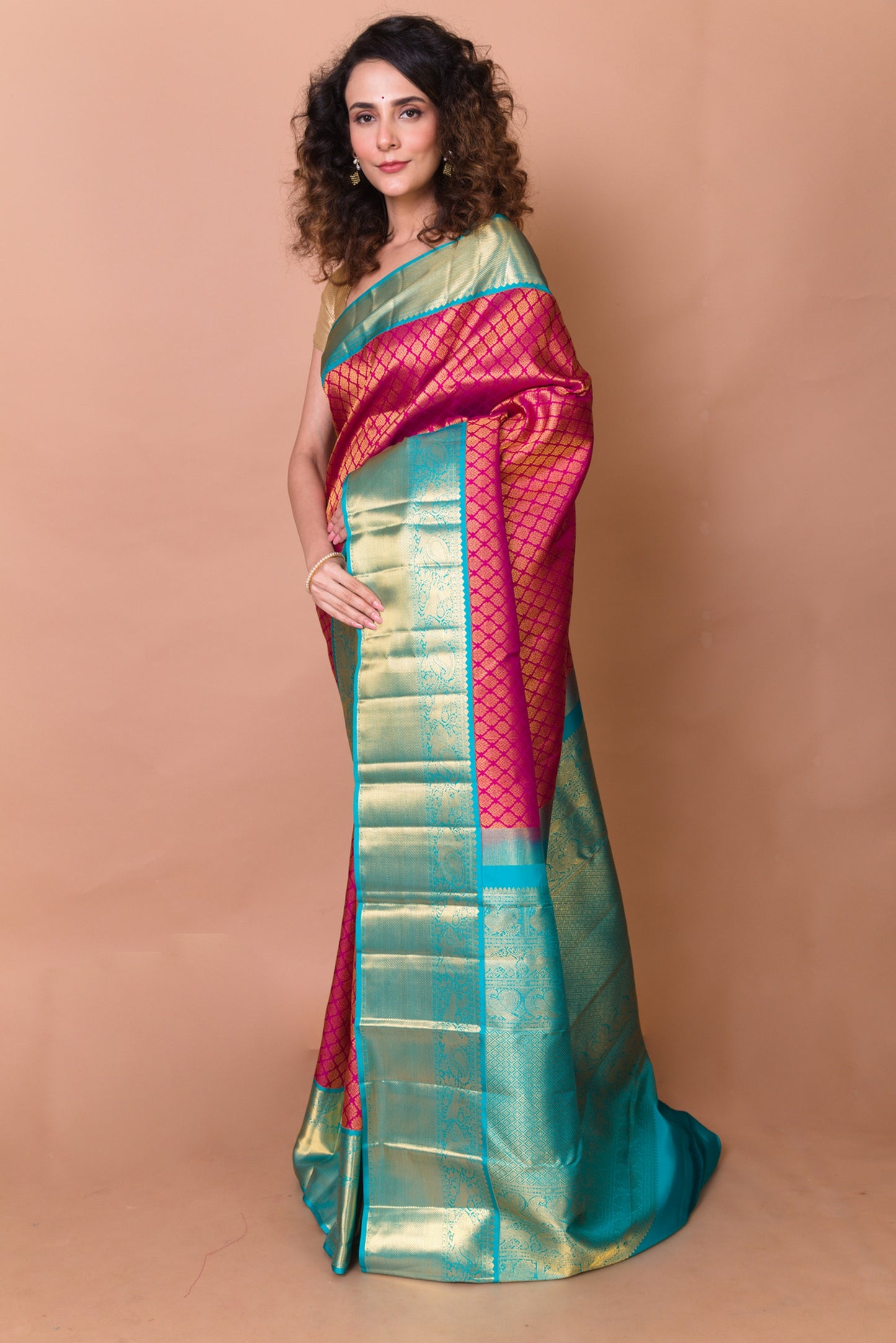 Kanchipuram Silk Brocade Pink Saree