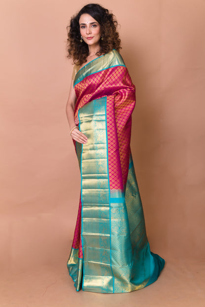 Kanchipuram Silk Brocade Pink Saree