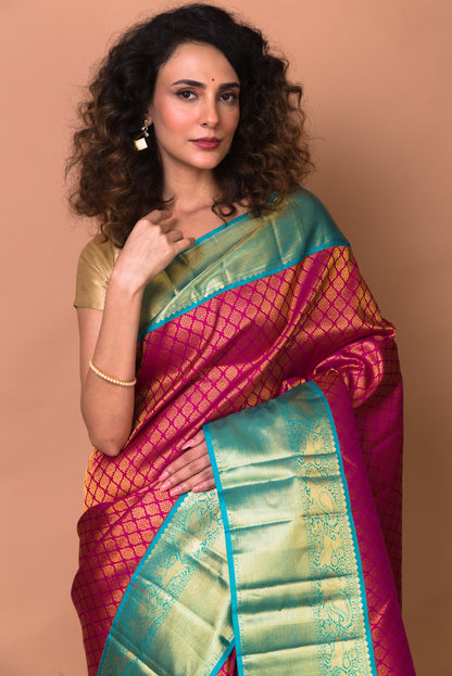 Kanchipuram Silk Brocade Pink Saree