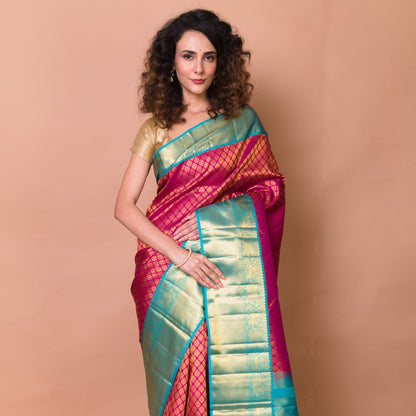 Kanchipuram Silk Brocade Pink Saree