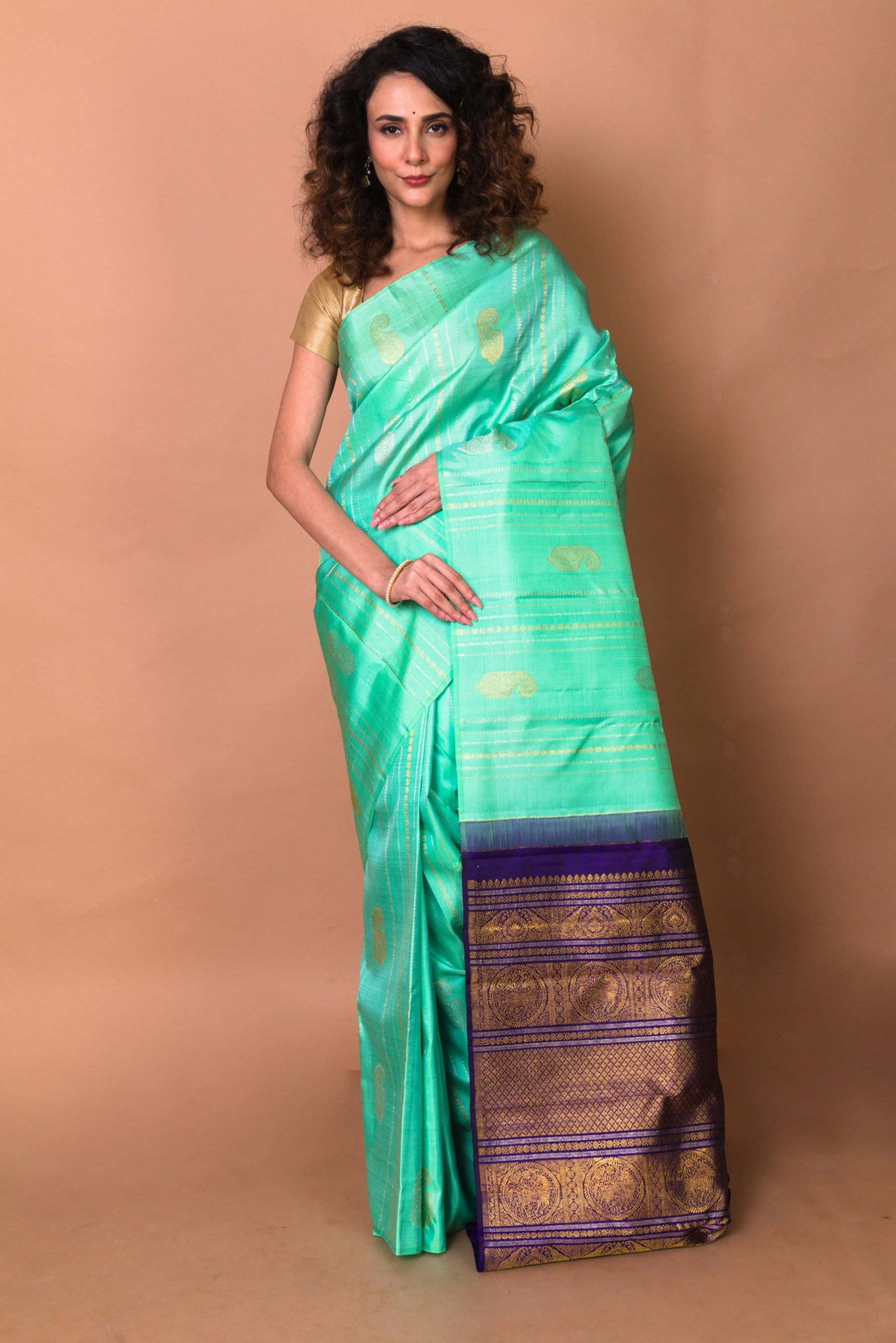 Kanchipuram Silk Brocade Sea Green Saree