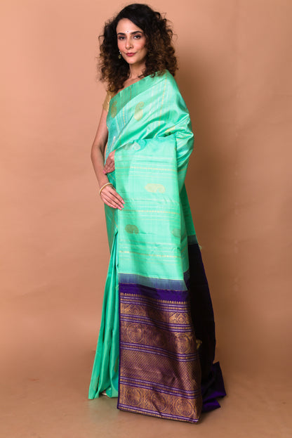 Kanchipuram Silk Brocade Sea Green Saree