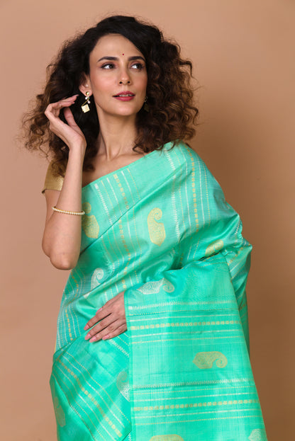 Kanchipuram Silk Brocade Sea Green Saree