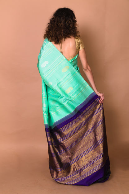 Kanchipuram Silk Brocade Sea Green Saree
