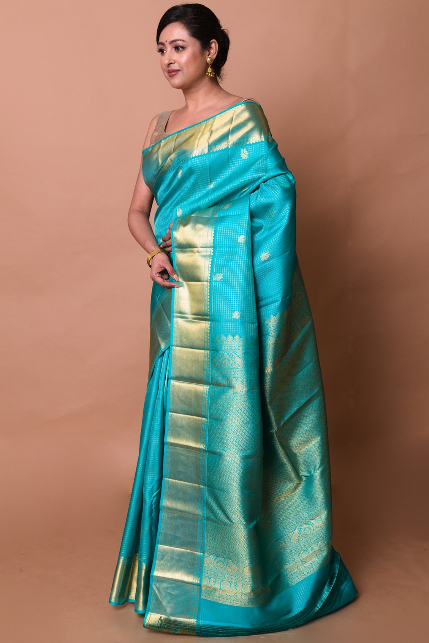 Kanchipuram Silk Checks And Butta Blue Saree