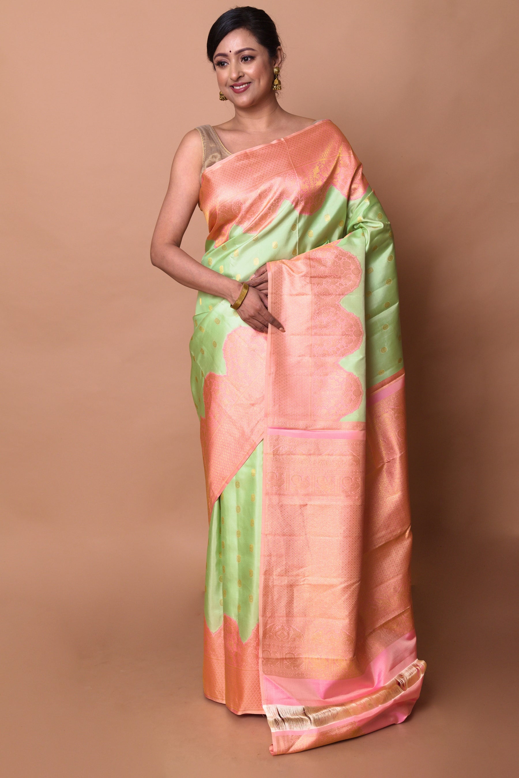 Kanchipuram Silk Butta Pista Green Saree