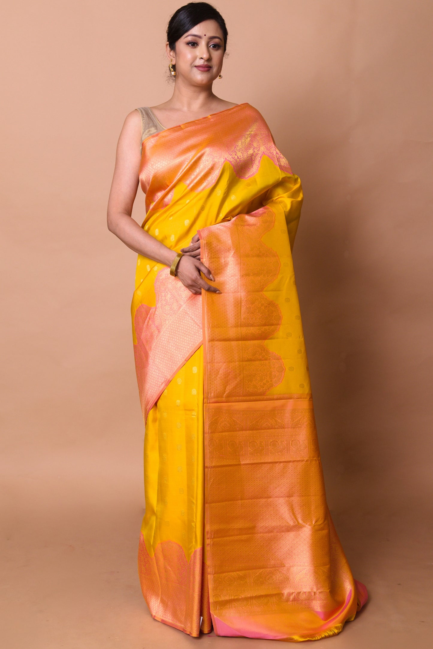 Kanchipuram Silk Butta Mustard Yellow Saree