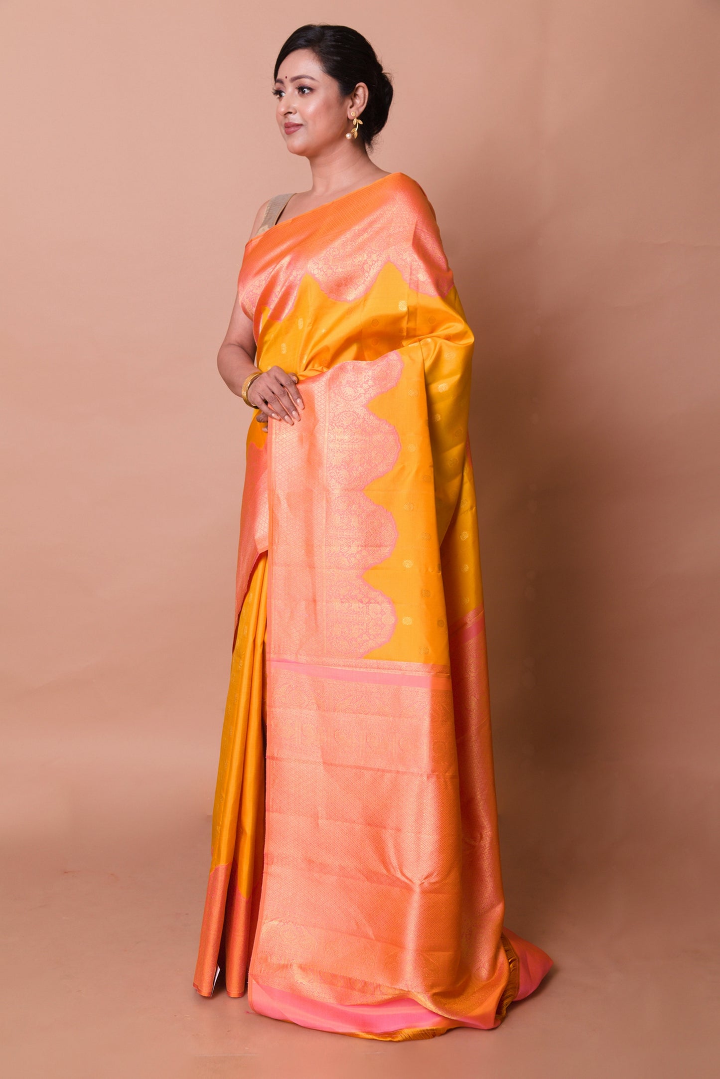 Kanchipuram Silk Butta Mustard Yellow Saree