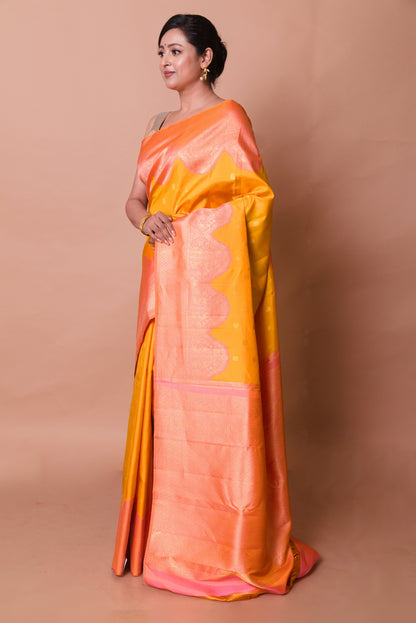 Kanchipuram Silk Butta Mustard Yellow Saree