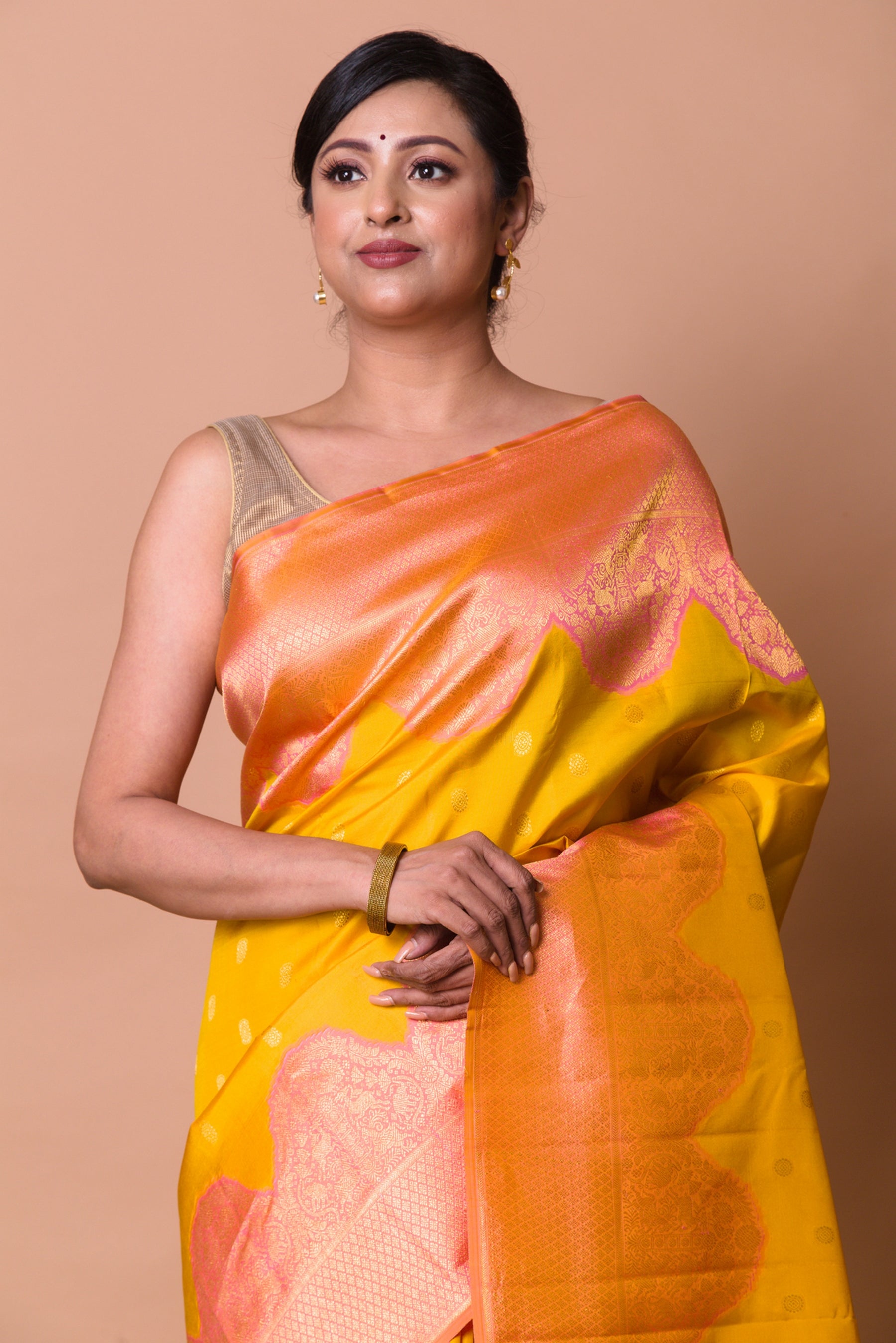 Kanchipuram Silk Butta Mustard Yellow Saree
