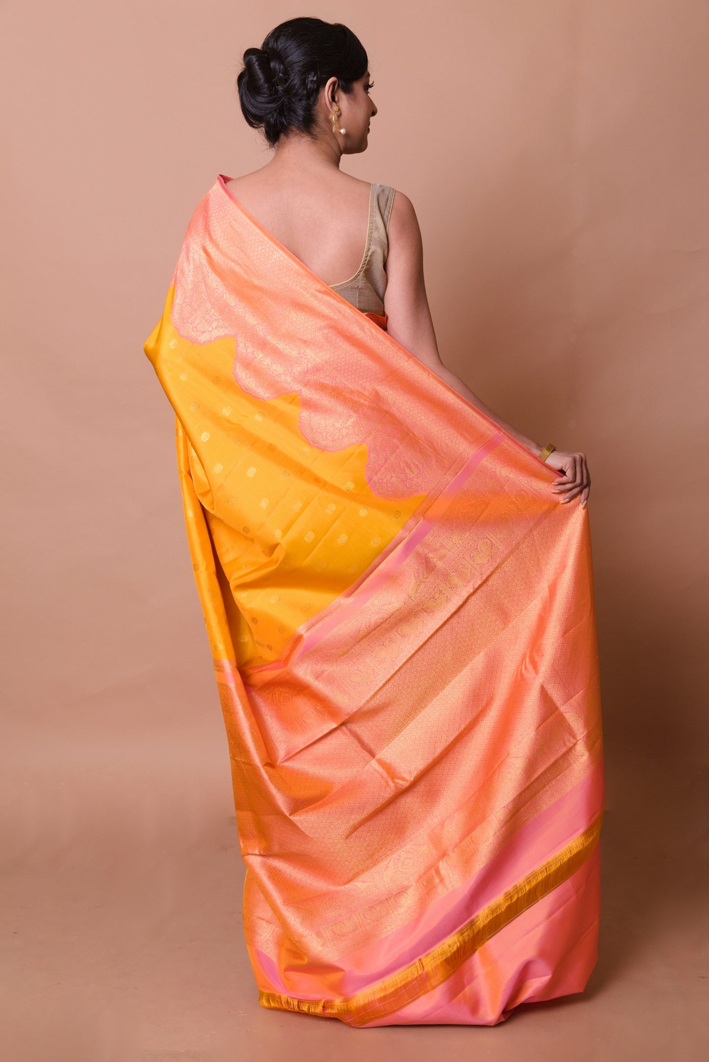 Kanchipuram Silk Butta Mustard Yellow Saree