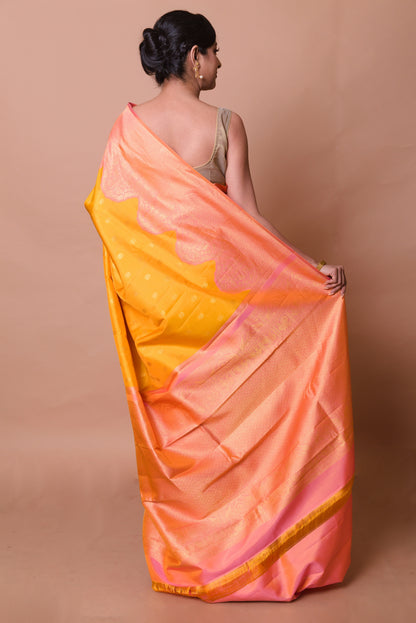 Kanchipuram Silk Butta Mustard Yellow Saree