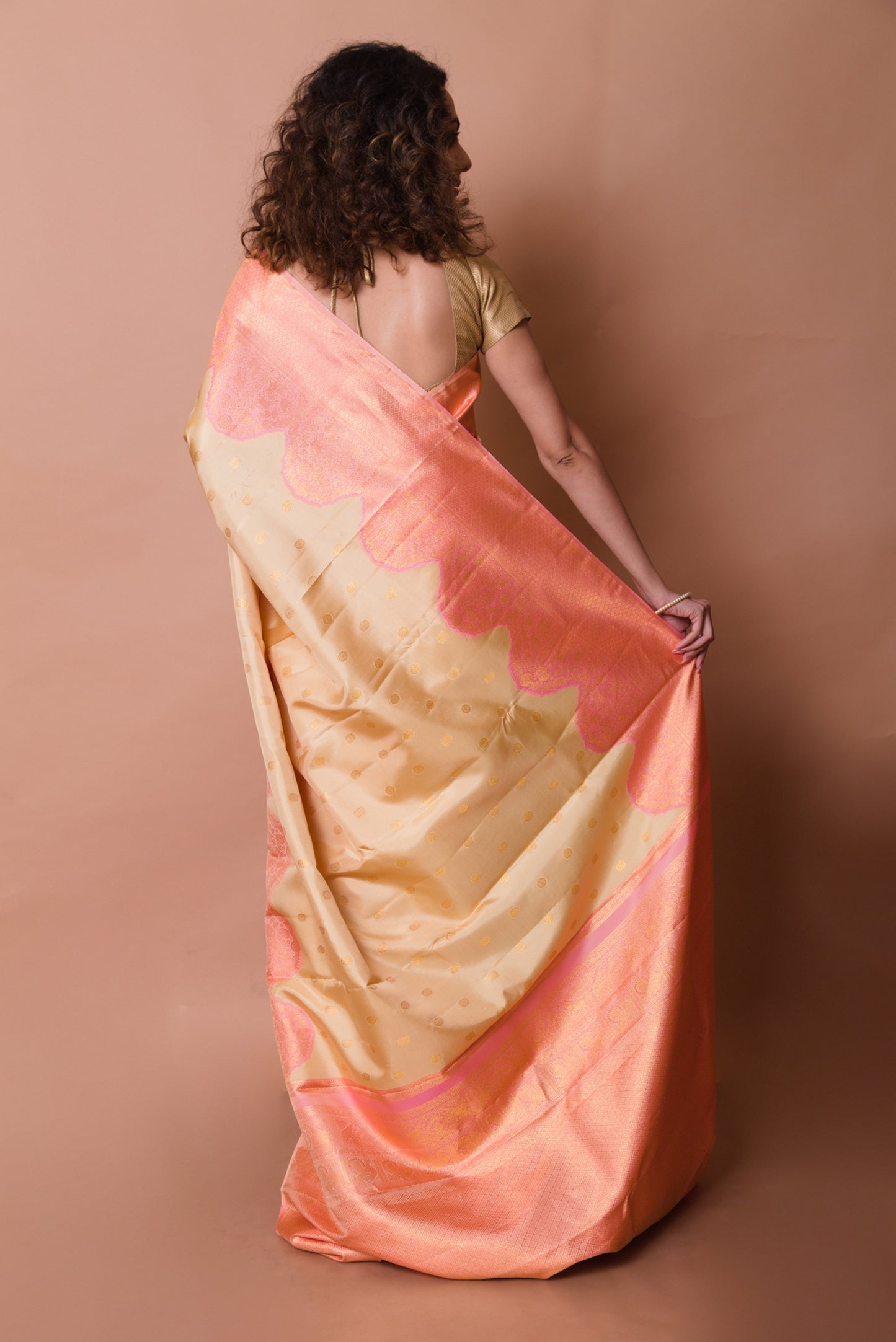 Kanchipuram Silk Butta Cream Saree