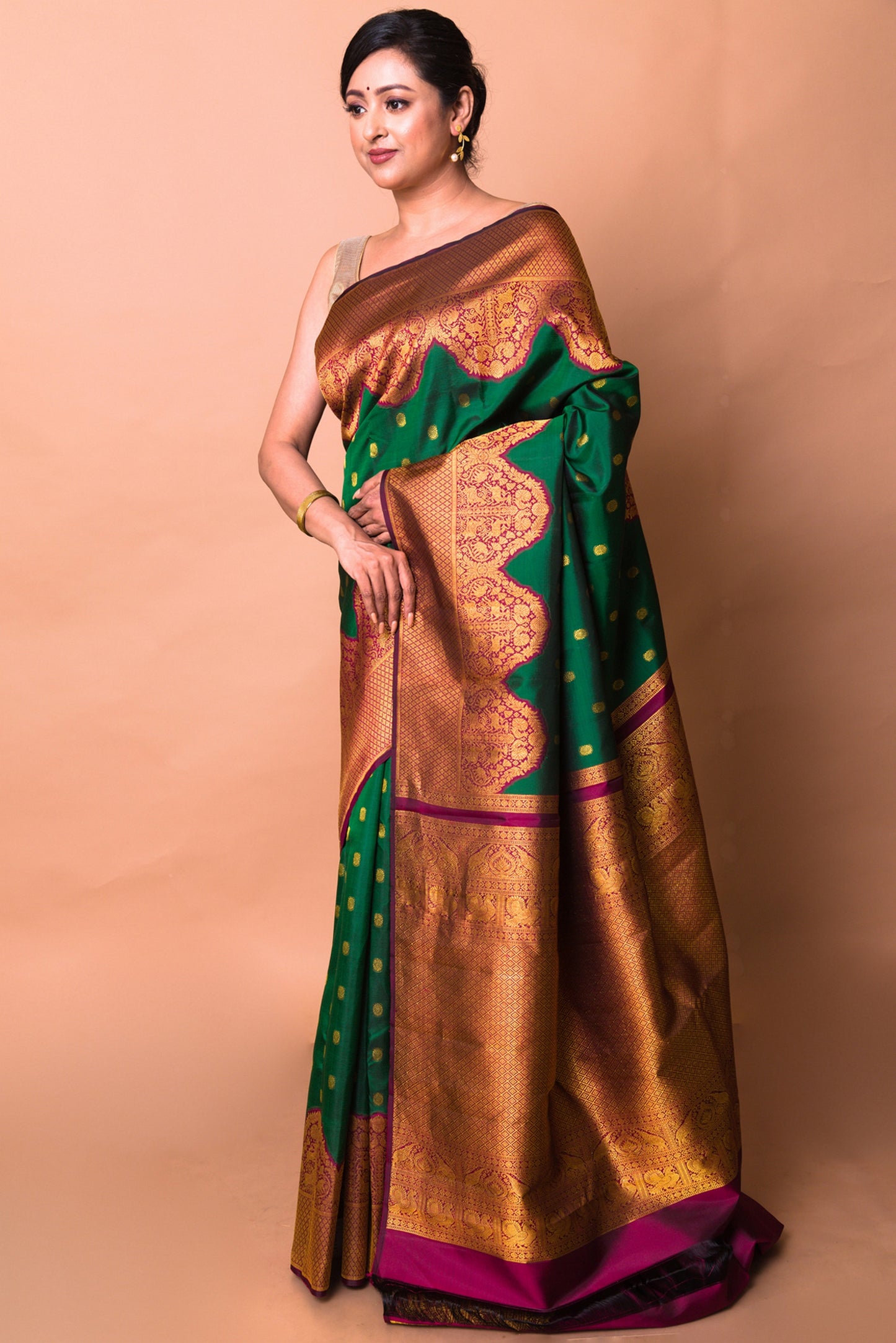 Kanchipuram Silk Butta Bottle Green Saree