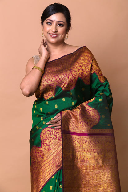 Kanchipuram Silk Butta Bottle Green Saree