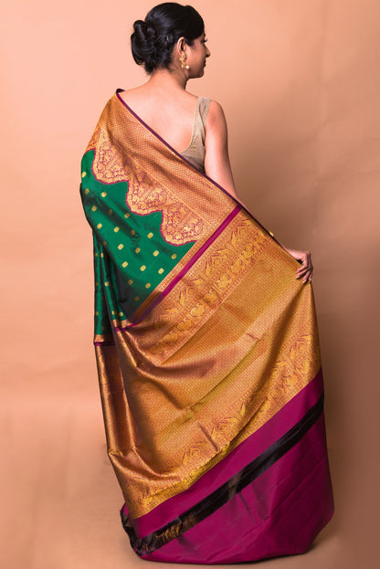 Kanchipuram Silk Butta Bottle Green Saree