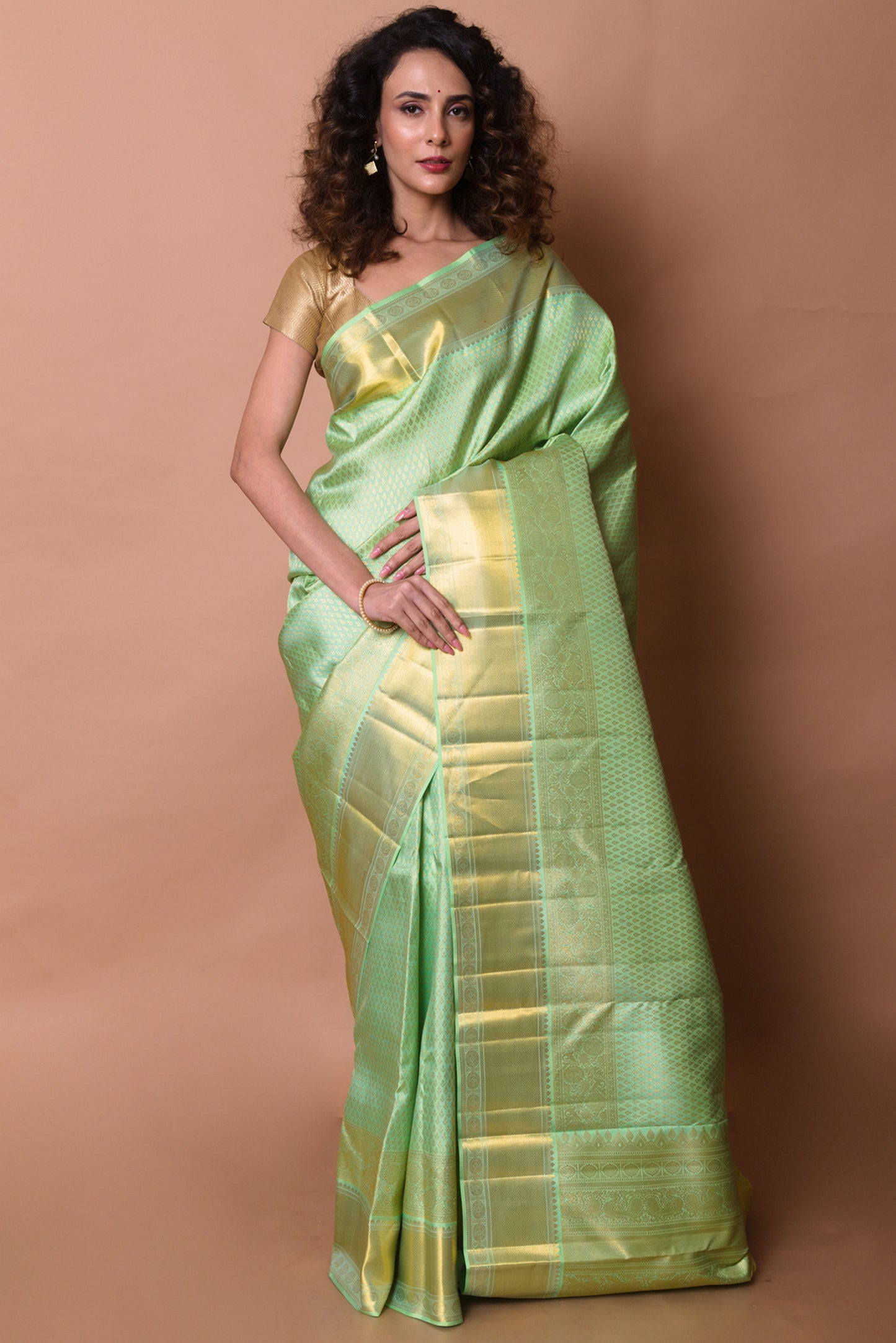 Kanchipuram Silk Brocade Pastel Green Saree