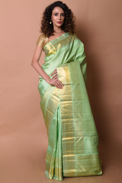 Kanchipuram Silk Brocade Pastel Green Saree