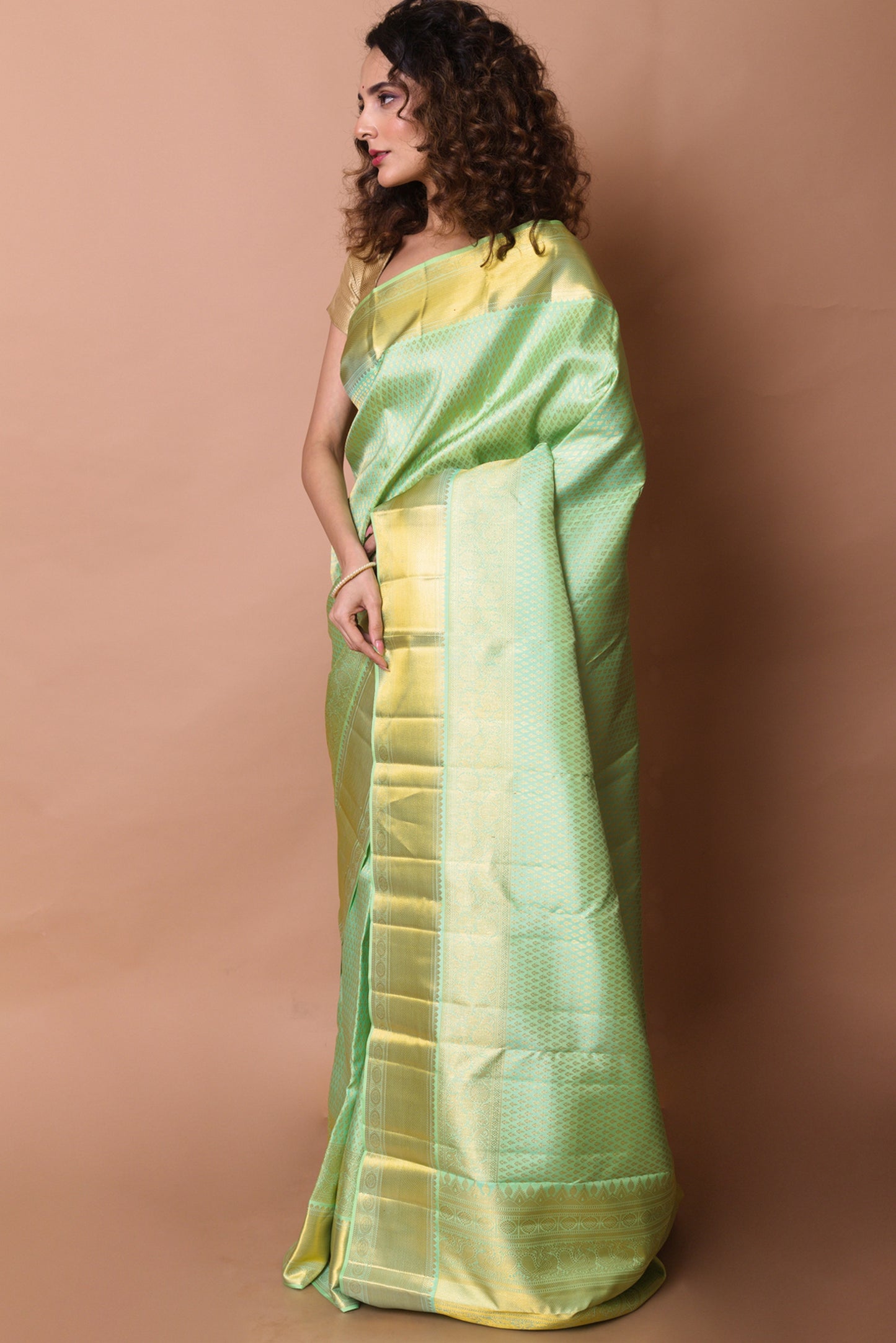 Kanchipuram Silk Brocade Pastel Green Saree
