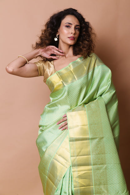 Kanchipuram Silk Brocade Pastel Green Saree