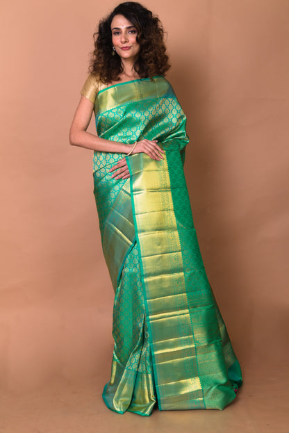 Kanchipuram Silk Brocade Sea Green Saree