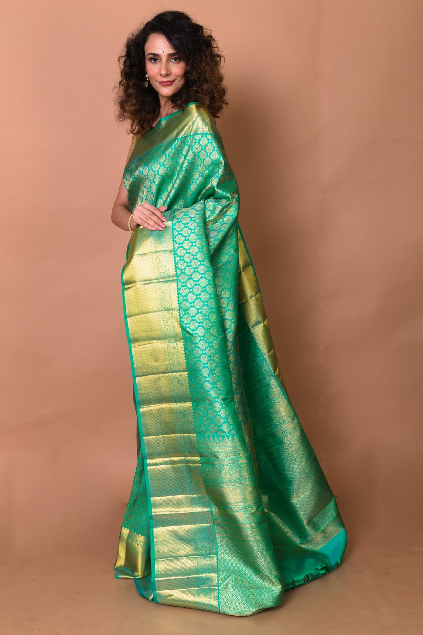 Kanchipuram Silk Brocade Sea Green Saree