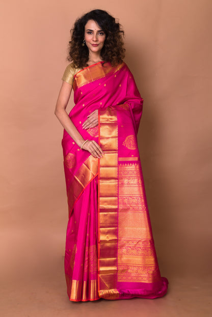 Kanchipuram Silk Jacquard And Butta Pink Saree