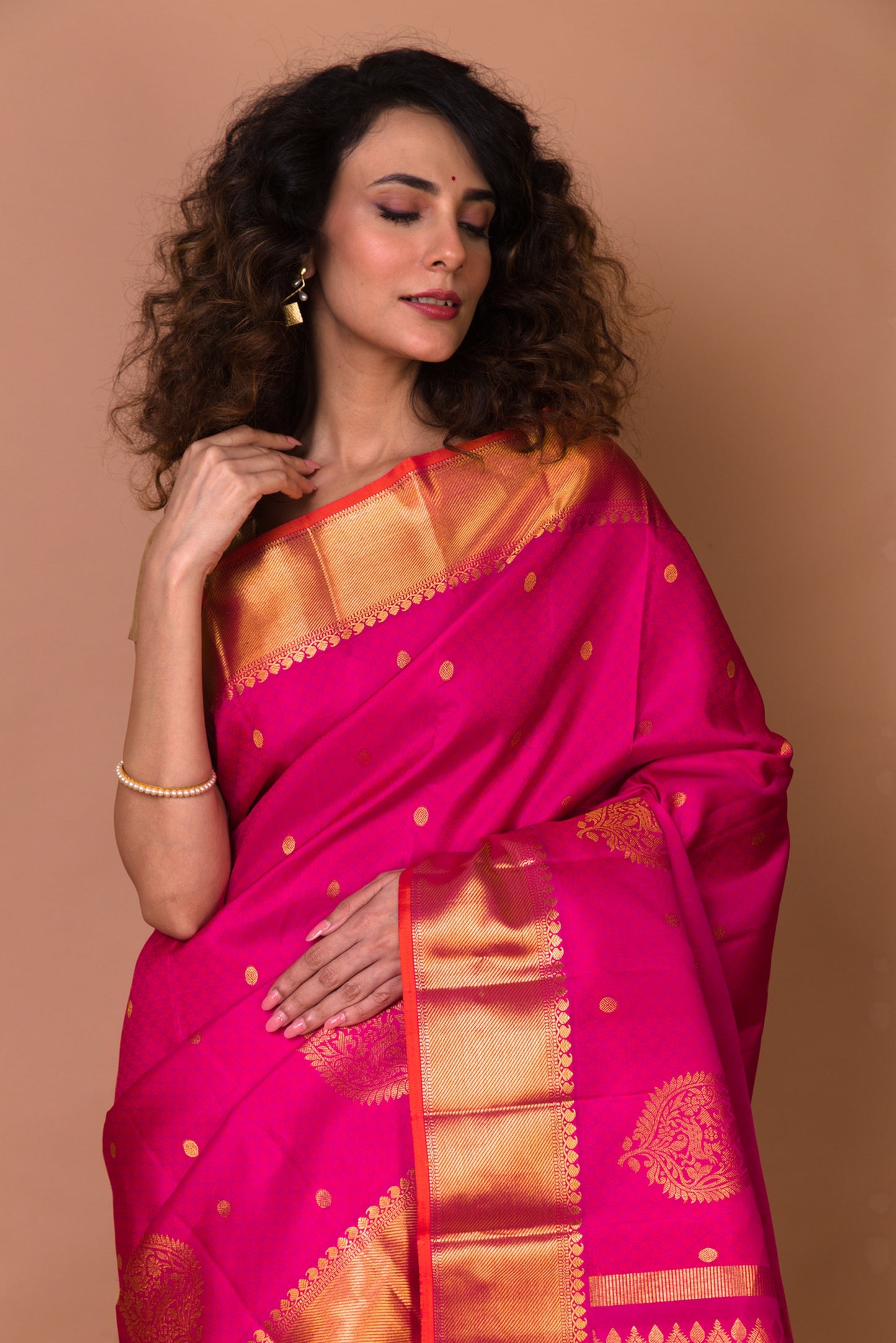 Kanchipuram Silk Jacquard And Butta Pink Saree