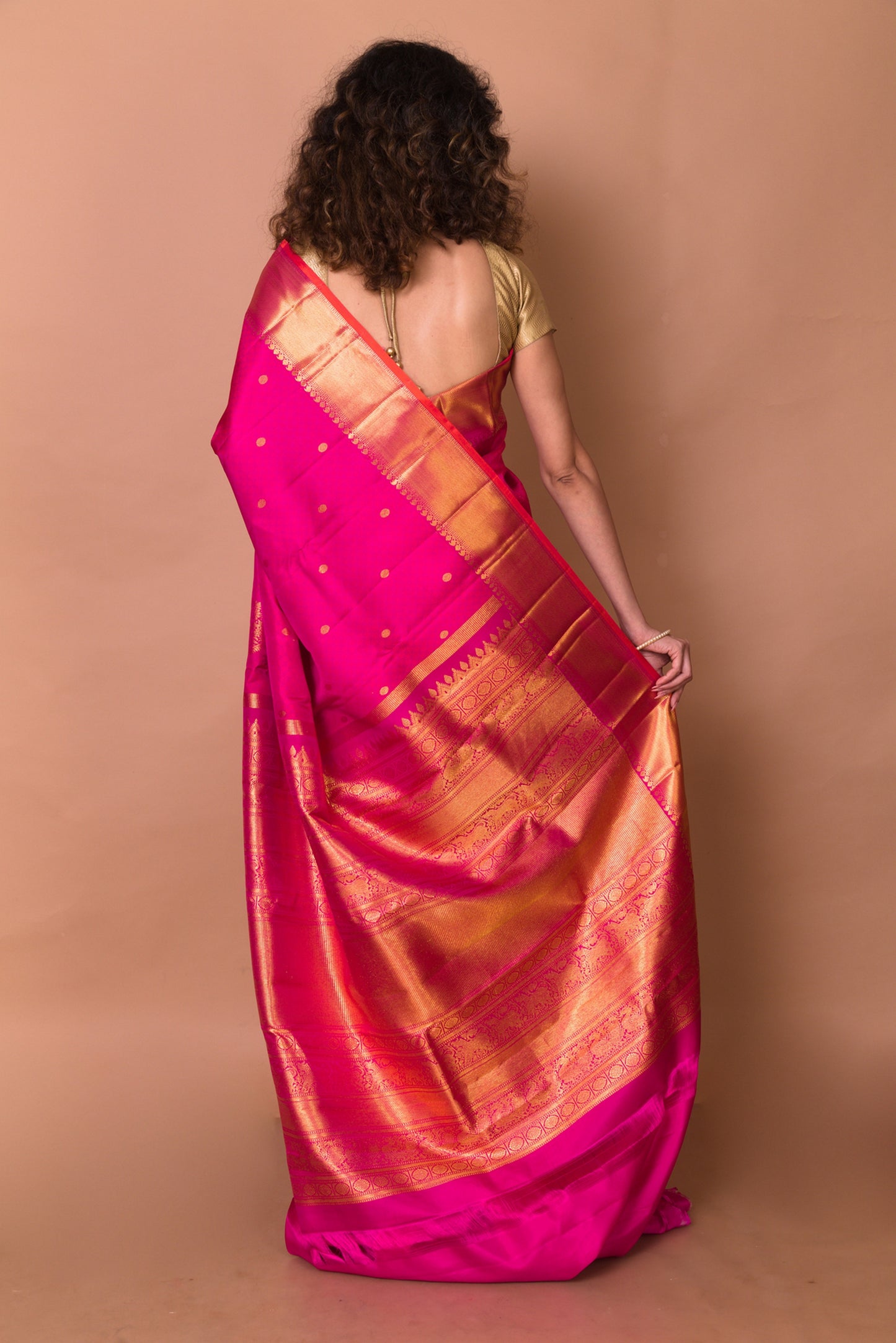 Kanchipuram Silk Jacquard And Butta Pink Saree