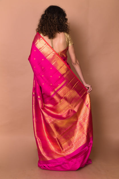 Kanchipuram Silk Jacquard And Butta Pink Saree