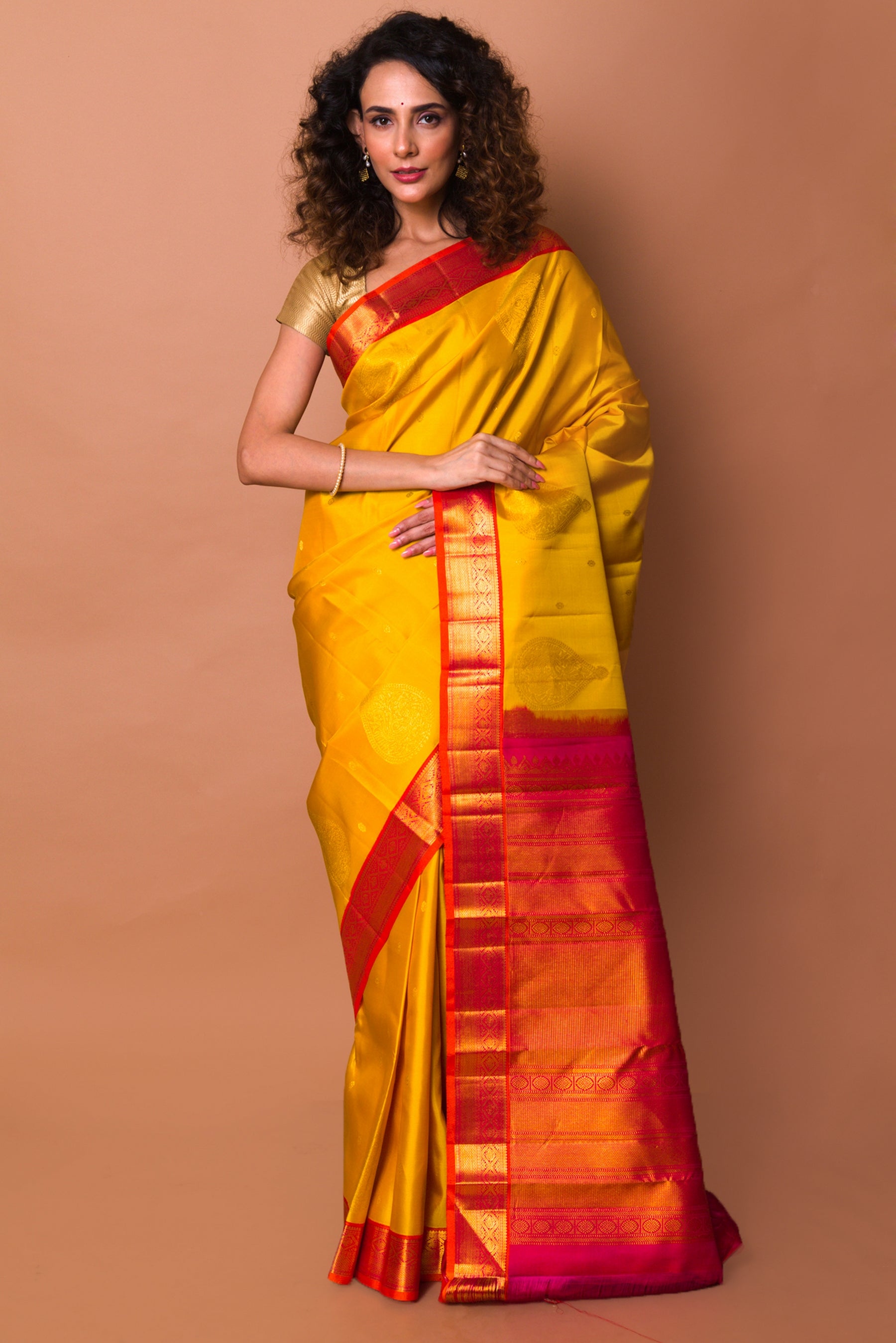 Kanchipuram Silk Butta Yellow Saree