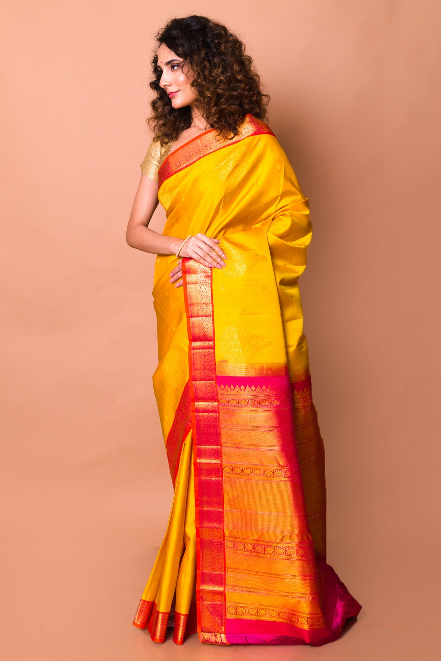 Kanchipuram Silk Butta Yellow Saree