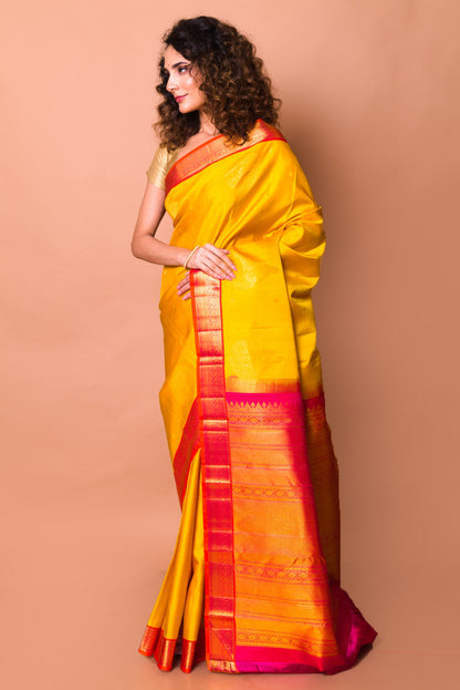Kanchipuram Silk Butta Yellow Saree