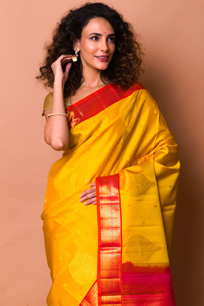 Kanchipuram Silk Butta Yellow Saree