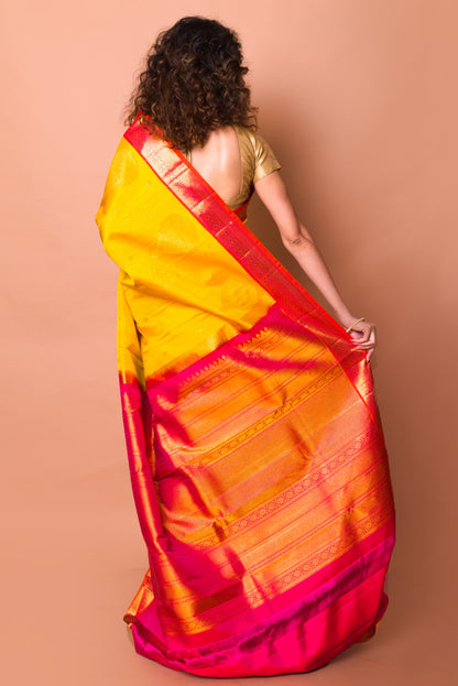 Kanchipuram Silk Butta Yellow Saree