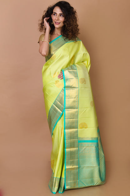 Kanchipuram Silk Jacquard And Butta Pastel Green Saree