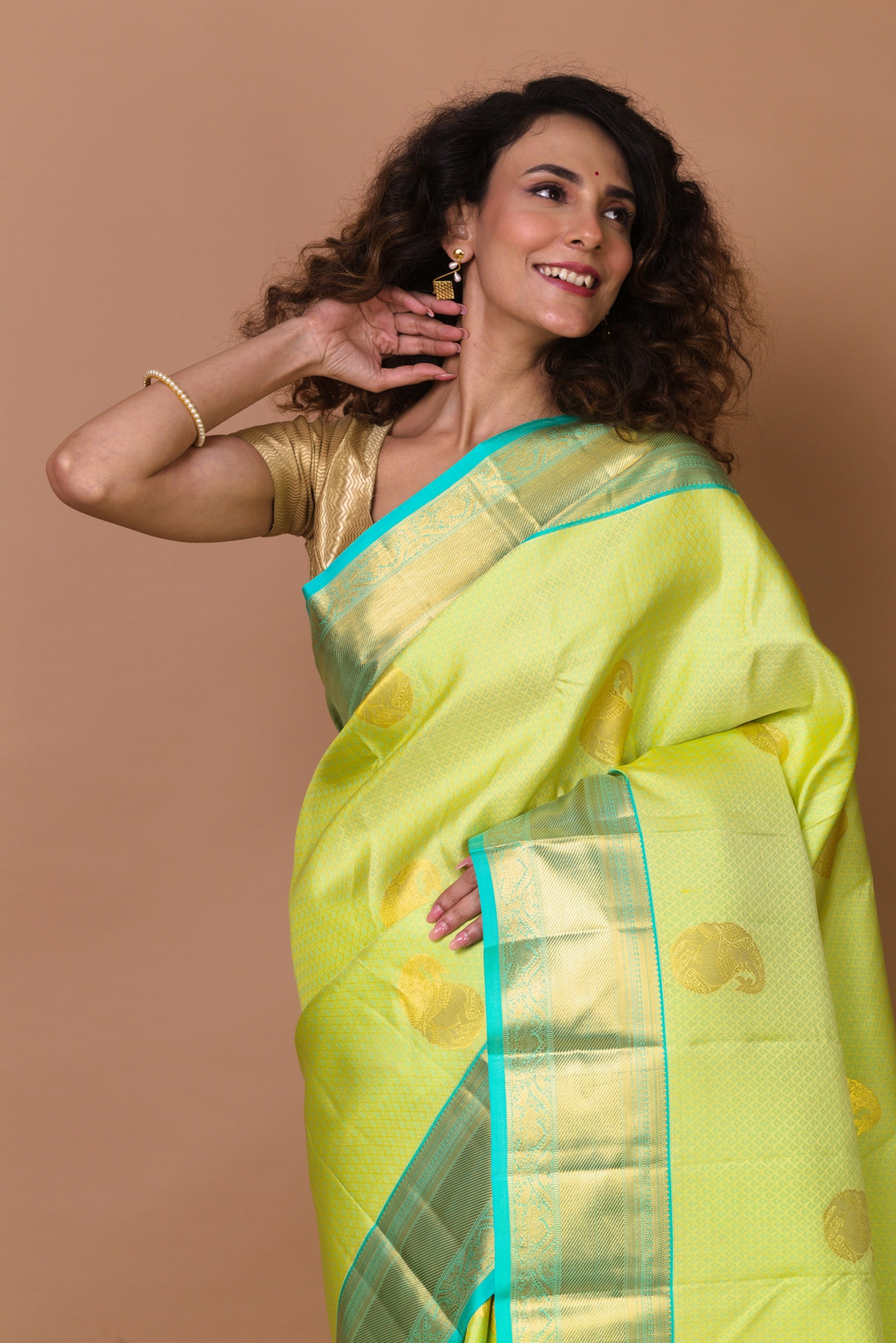 Kanchipuram Silk Jacquard And Butta Pastel Green Saree