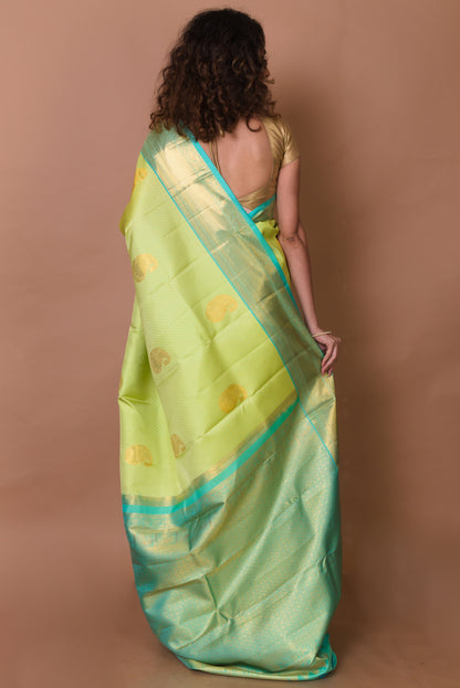 Kanchipuram Silk Jacquard And Butta Pastel Green Saree