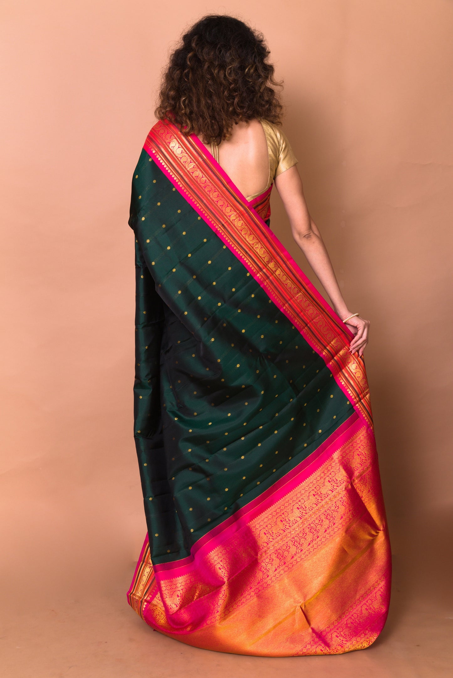 Kanchipuram Silk Butta Bottle Green Saree